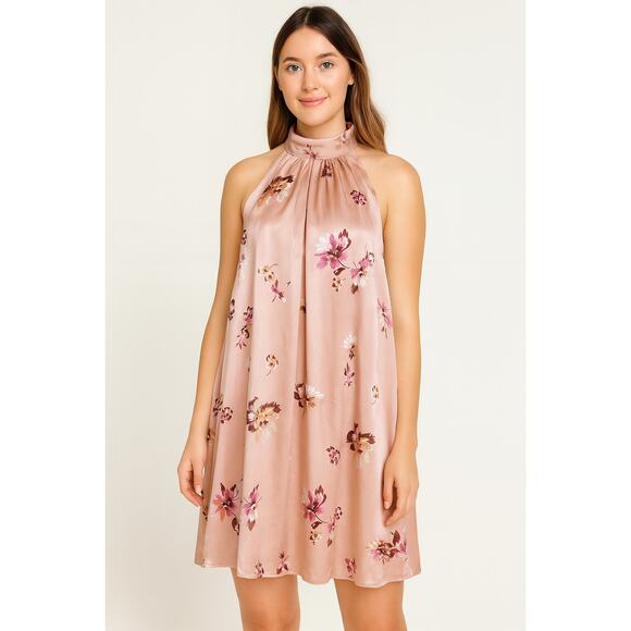 Amanda Uprichard SZ M 100% Silk Rose Floral Mini Dress Pockets High Neckline - Picture 1 of 7